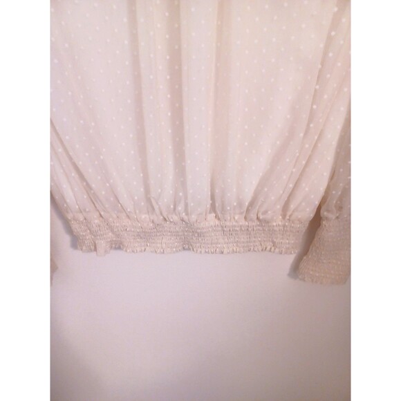 Zara Blouse Womens S Ivory Sheer Longsleeve Mock Neck Peasant Boho Cottagecore - Picture 5 of 11